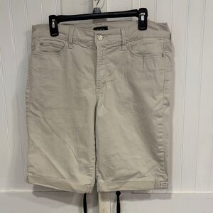 NYDJ  Light Tan Flat Front Shorts with flip-up  hem Briella Bermuda’s size 14